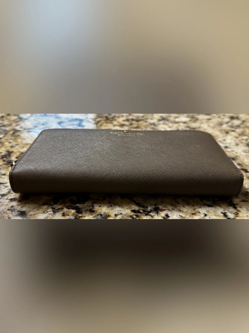 Kate Spade New York Mushroom Gray Saffiano Leather Zip Around Continental Wallet